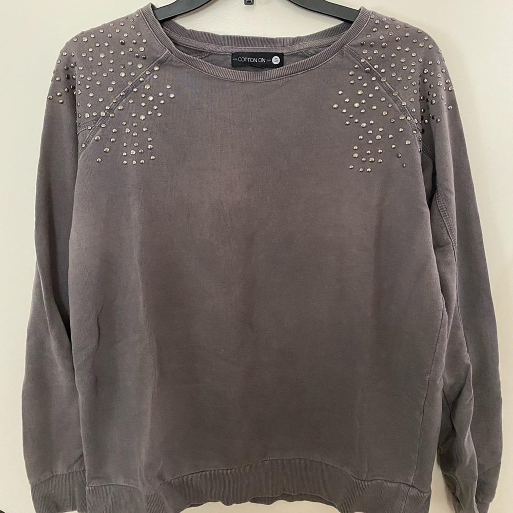 Crewneck Sweater with Silver Shoulder Accents